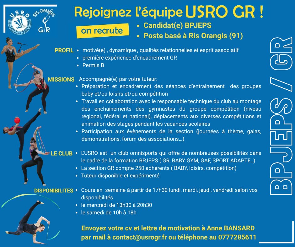 Le club US RIS ORANGIS GR (91) recherche un ou une candidat(e) BPJEPS