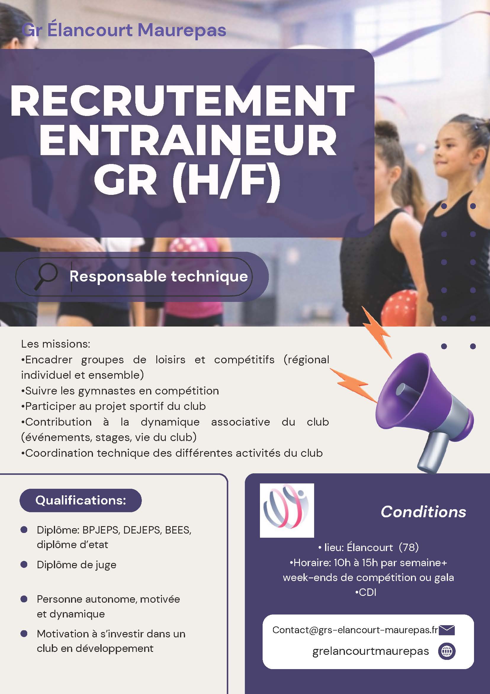 Le club GR ELANCOURT MAUREPAS (78) recherche un/une entraineur/responsable technique à partir de septembre 2026