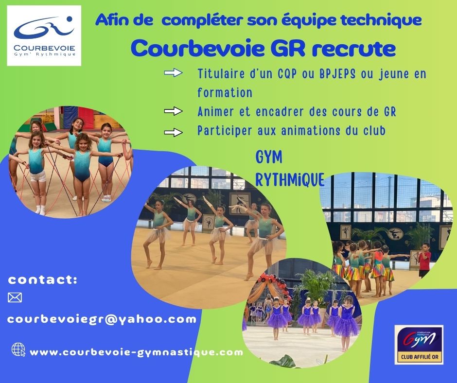 COURBEVOIE GYM RYTHMIQUE (92) recrute un (des) entraineur(s) pour la saison 2026-2027