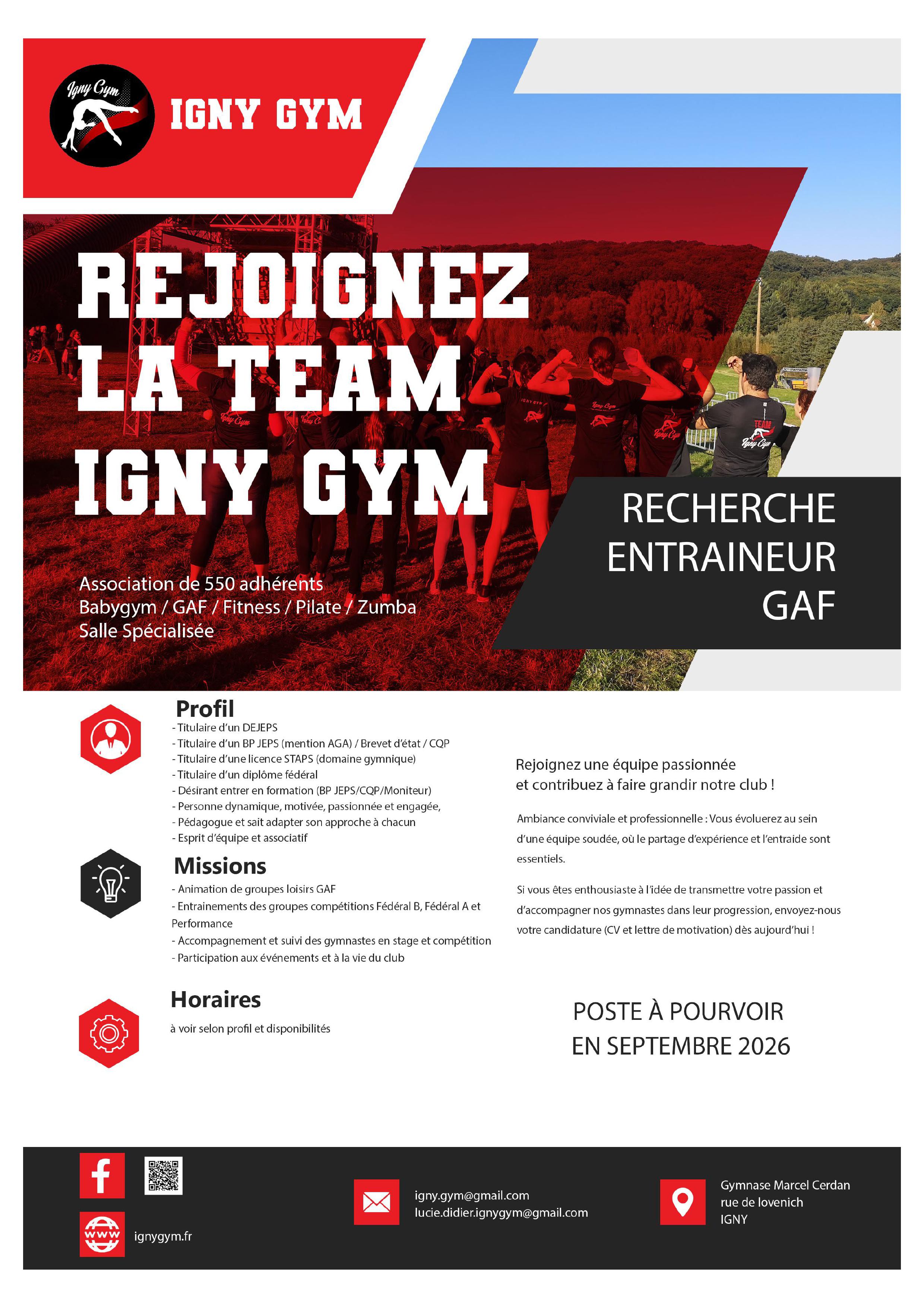 le club IGNY gym (91) recrute un entraîneur GAf