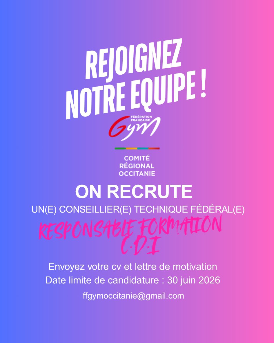 Le Comité Occitanie de Gymnastique recherche un(e) Conseiller(e) Technique Fédéral(e)- Responsable Formation