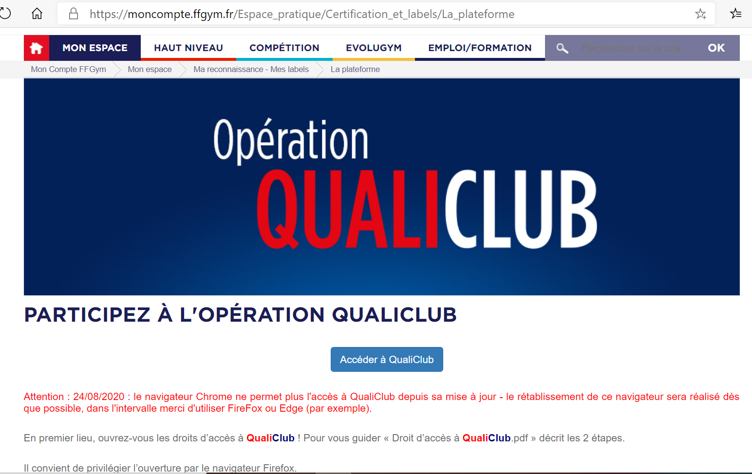 QualiClub : Clubs affiliés Or